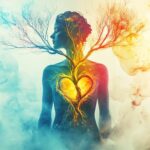 Illustration symbolique du lien entre le corps, les émotions et la conscience.